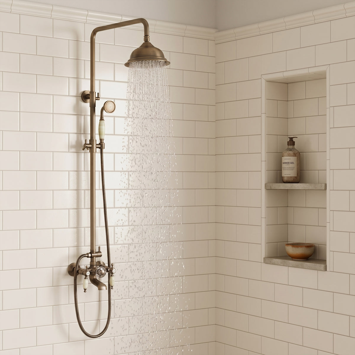 Vintage 3-Function Exposed Tub Shower System with Crystal Diverter