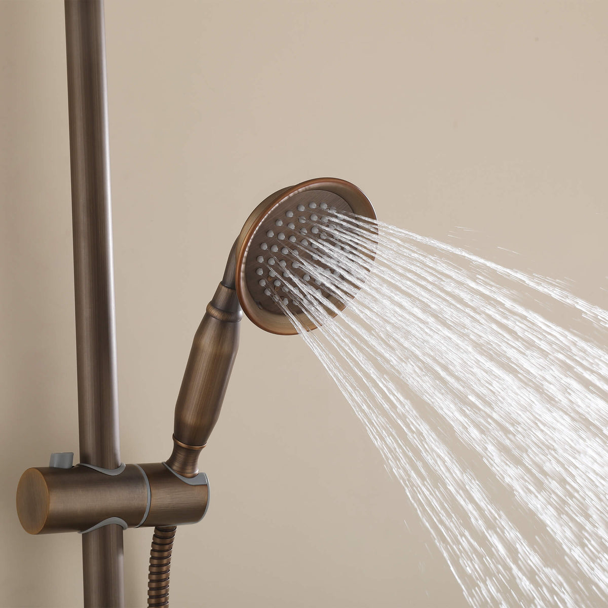 Water spray from antique brass handheld shower