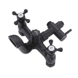 JK0492 matte black vintage outdoor shower valve assembly with hot and cold cross handles, diverter and lower tub spout