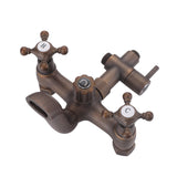 JK0493 antique bronze vintage outdoor shower valve assembly with hot and cold cross handles, diverter and lower tub spout
