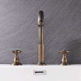 Vintage bathroom faucet with arched spout and separate hot and cold cross handles