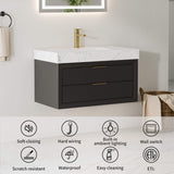 36-Inch Floating Bathroom Vanity with LED Lighting & 2 Drawers