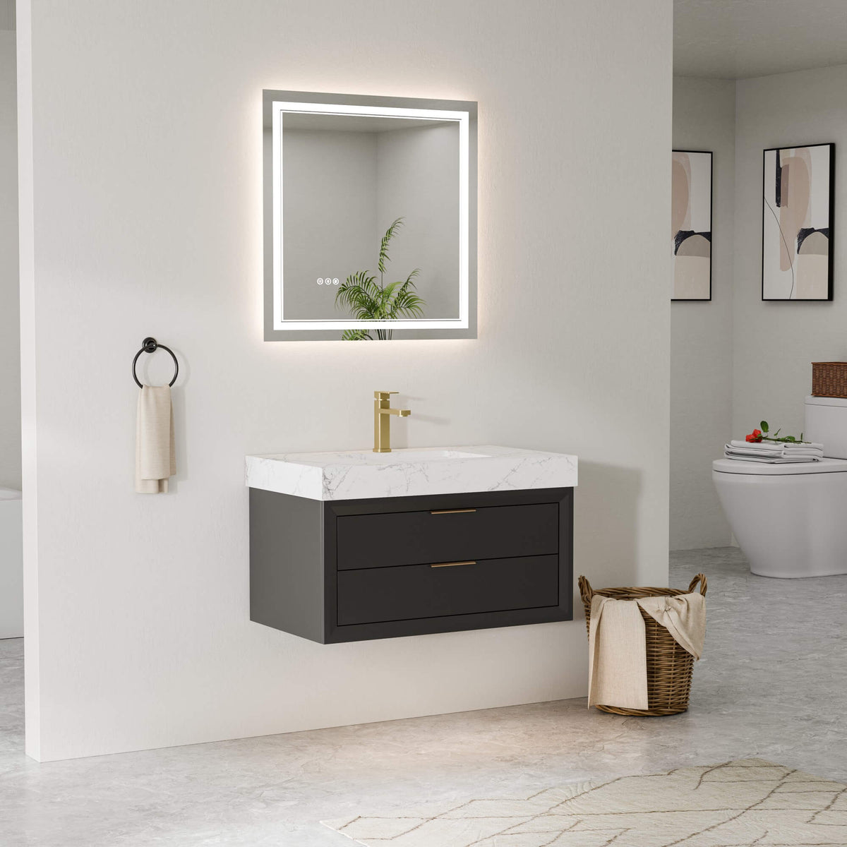 36-Inch Floating Bathroom Vanity with LED Lighting & 2 Drawers