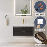 36-Inch Floating Bathroom Vanity with LED Lighting & 2 Drawers