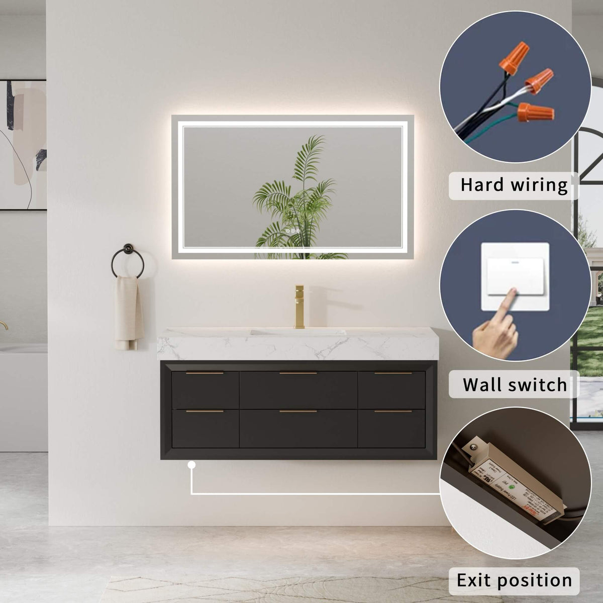 48-Inch Floating Bathroom Vanity with Sink, 6 Drawers & LED Lighting