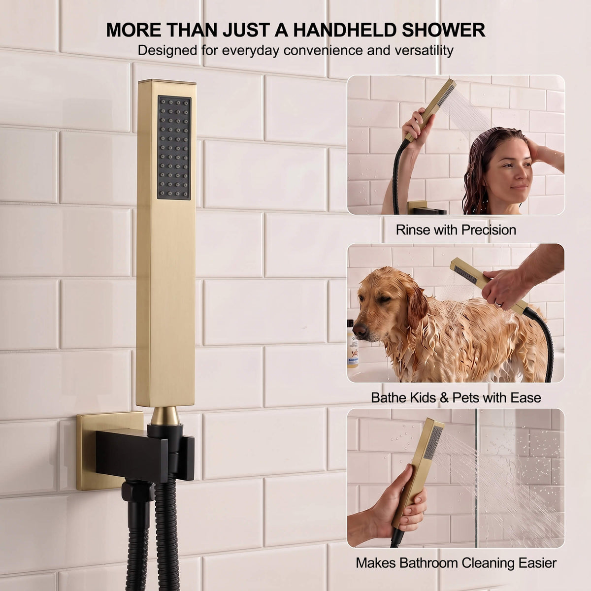 Matte black and brushed gold handheld shower sprayer for flexible rinsing and bathroom cleaning