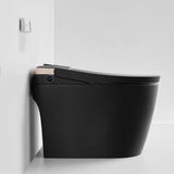 Side view of black one-piece smart bidet toilet with heated seat and auto flush