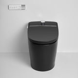 Front view of black smart bidet toilet with LED display and remote control