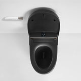 Black smart bidet toilet with open lid, heated seat and integrated wash system