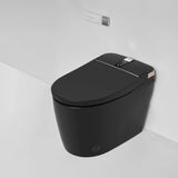 Black smart toilet with auto open lid, built-in bidet and foot sensor