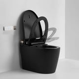 Black smart toilet with automatic lid and seat opening for hands-free use