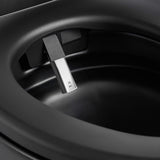 Black smart bidet toilet with self-cleaning wash nozzle for personal cleansing