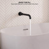 Curved matte black bath spout delivering a steady low-splash stream for convenient bathtub filling