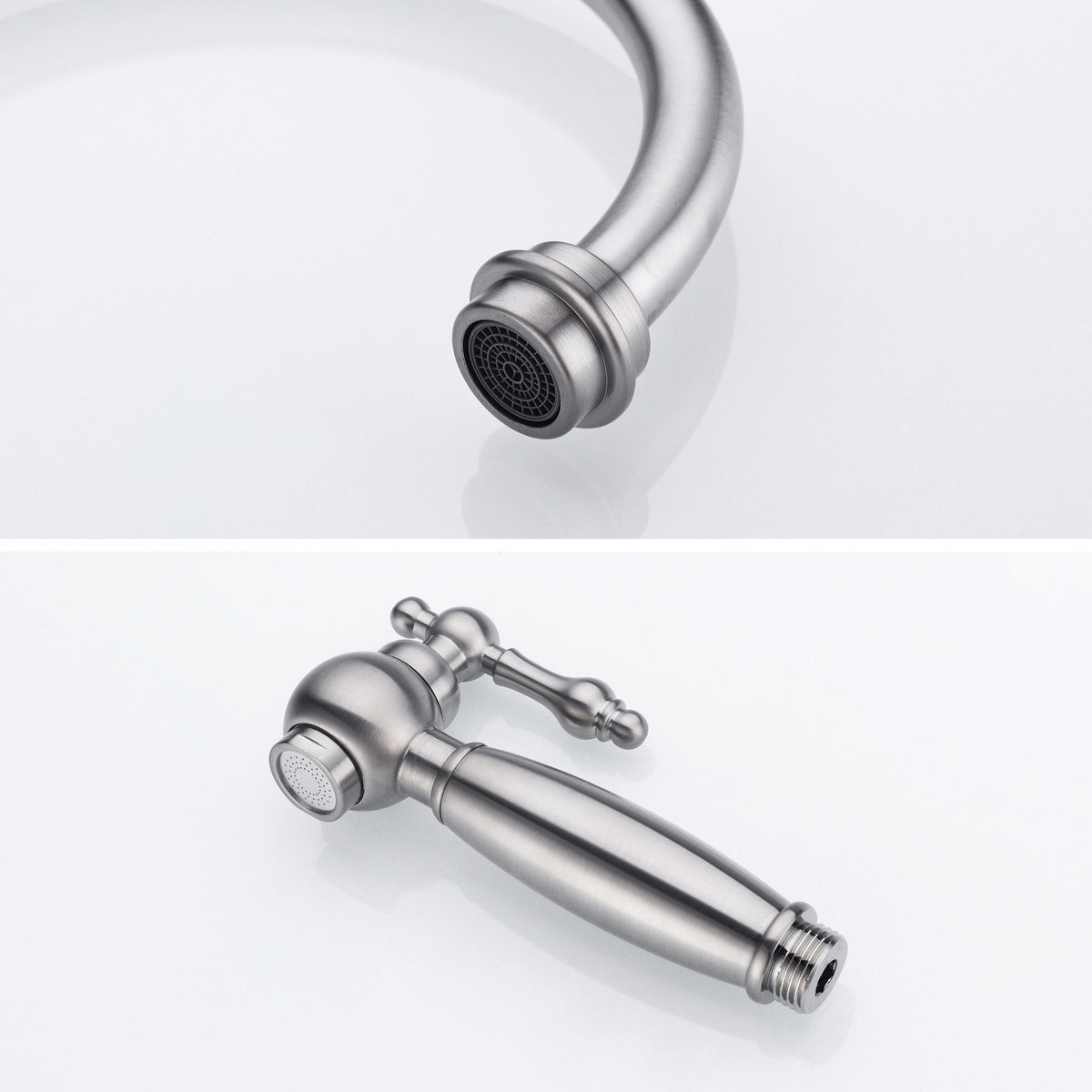 8-Inch Bridge Kitchen Faucet with Side Sprayer 360° Swivel Spout