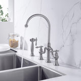 8-Inch Bridge Kitchen Faucet with Side Sprayer 360° Swivel Spout