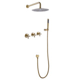 Brushed gold 3 function shower system complete set with rain shower head, handheld shower and valve trim