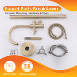 Brushed Gold 316 Stainless Steel Outdoor Freestanding Tub Faucet with Hand Shower