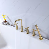 Brushed Gold 5-Hole Roman Tub Faucet with Hand Shower