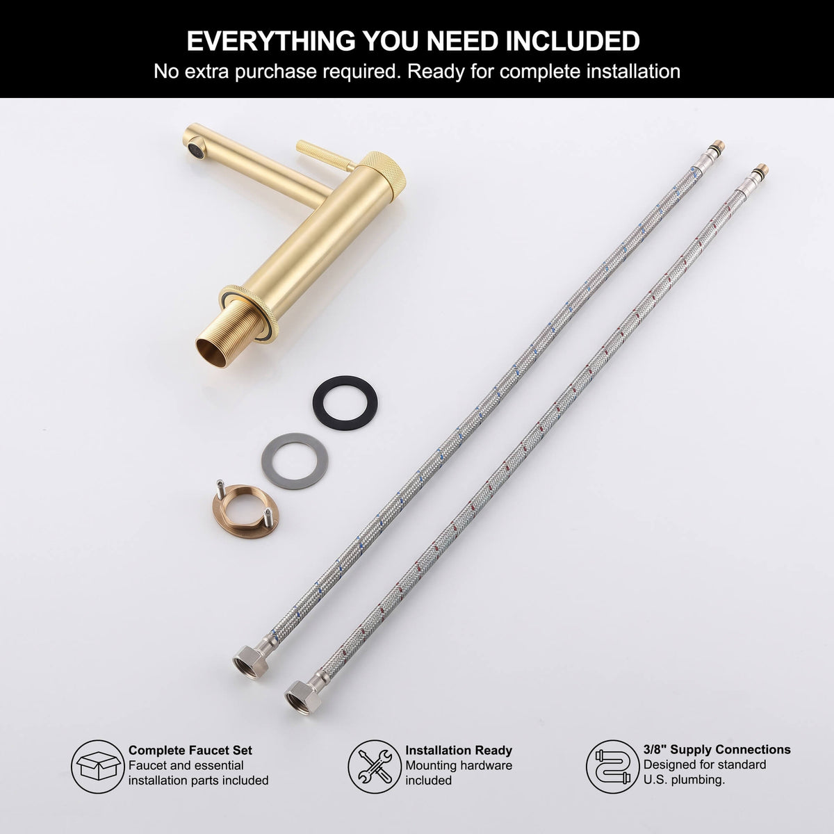 Modern Brass Bathroom Faucet Single-Hole Basin Mixer Tap with Knurled Handle