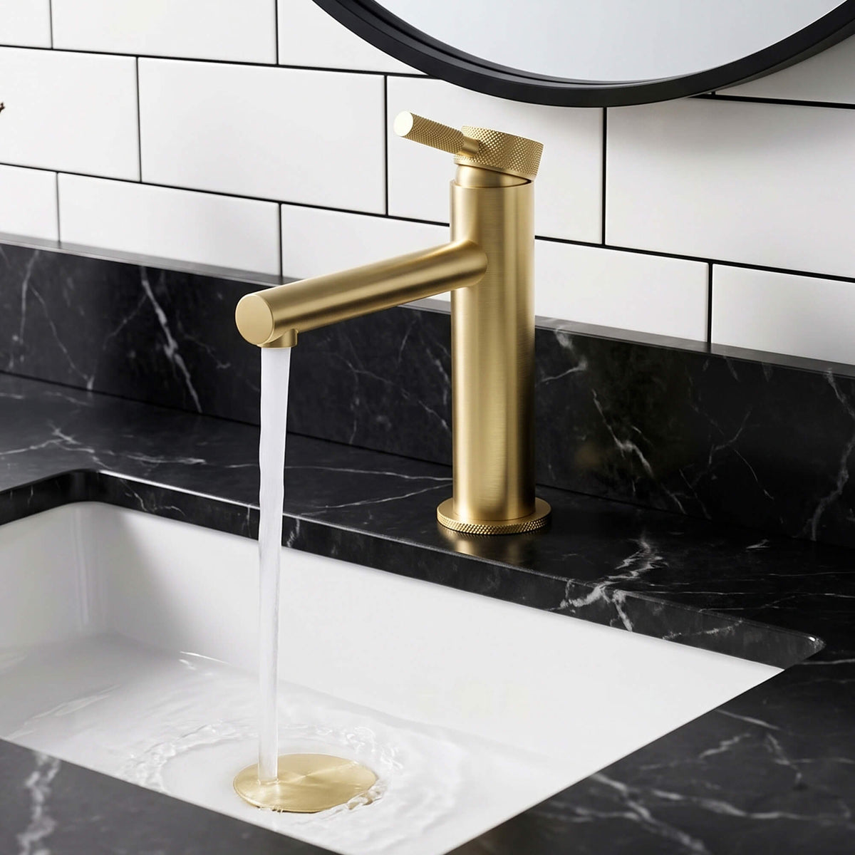 Modern Brass Bathroom Faucet Single-Hole Basin Mixer Tap with Knurled Handle