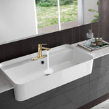 Brushed gold single hole bathroom faucet installation with deck plate and mounting hardware