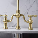 8-Inch Bridge Kitchen Faucet with Side Sprayer 360° Swivel Spout