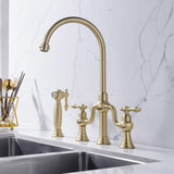 8-Inch Bridge Kitchen Faucet with Side Sprayer 360° Swivel Spout