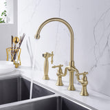 8-Inch Bridge Kitchen Faucet with Side Sprayer 360° Swivel Spout