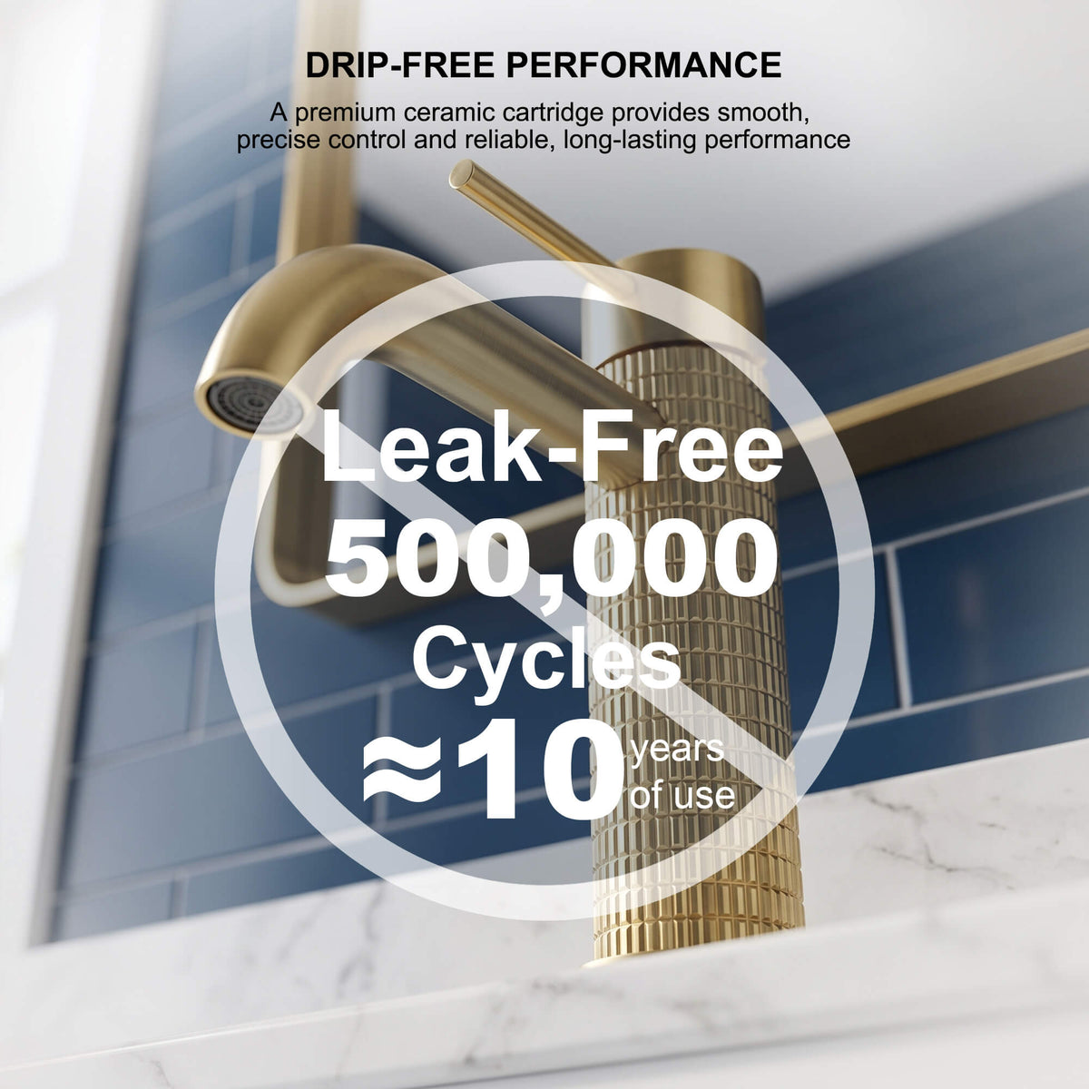Brushed gold faucet with ceramic cartridge for smooth control and leak-free performance