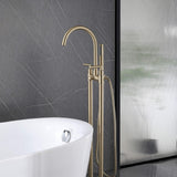 Twin-Column Freestanding Tub Filler with Dual Handles & Hand Shower