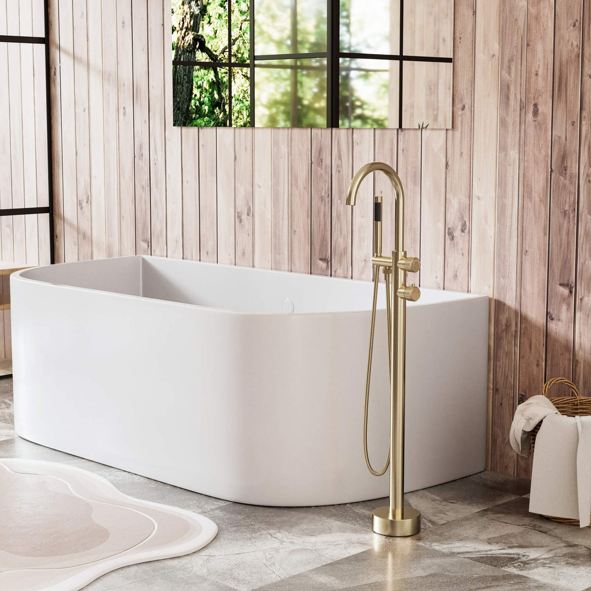 Brushed Gold 316 Stainless Steel Outdoor Freestanding Tub Faucet with Hand Shower