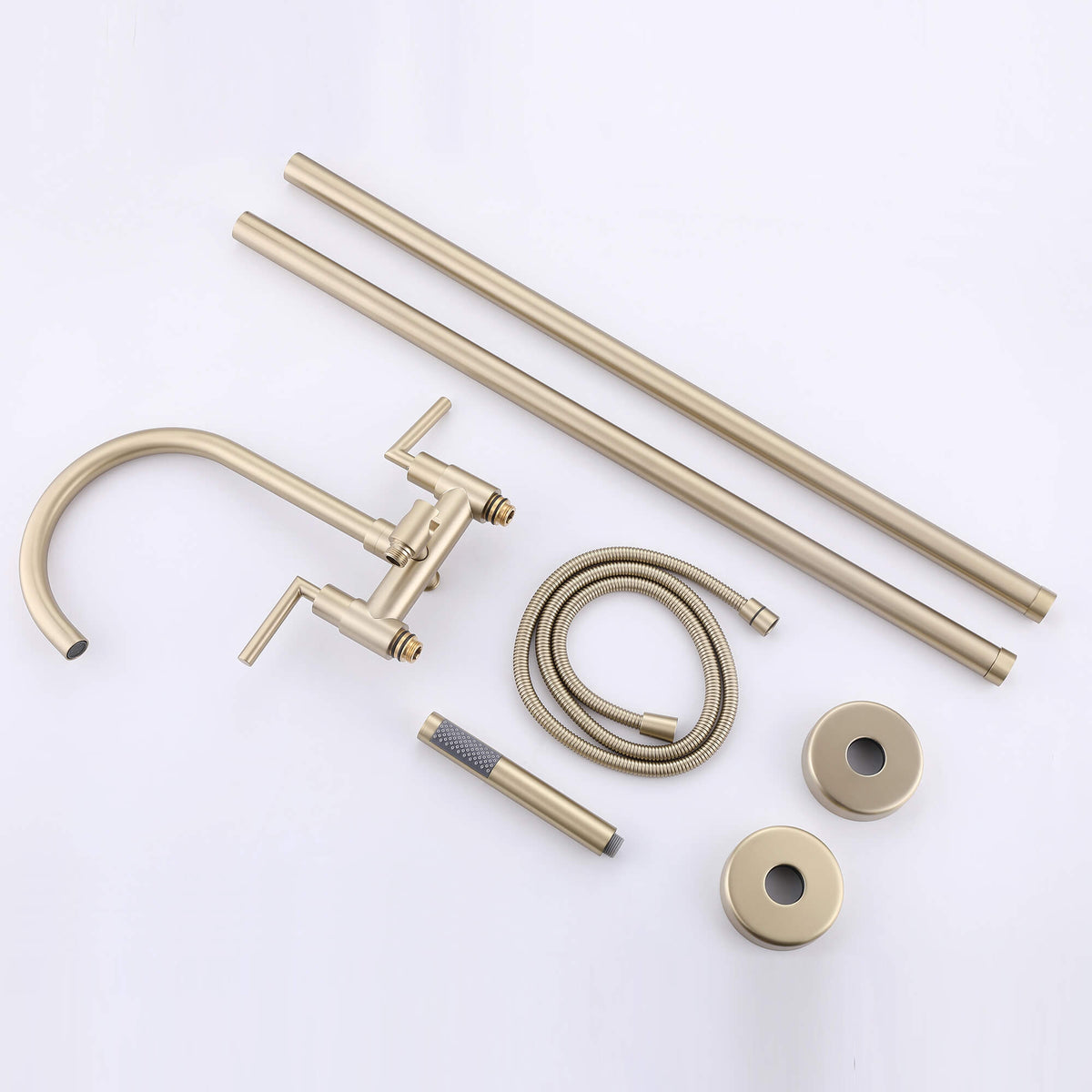 Twin-Column Freestanding Tub Filler with Dual Handles & Hand Shower
