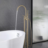 Twin-Column Freestanding Tub Filler with Dual Handles & Hand Shower
