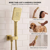 Brushed gold handheld shower head for hair rinsing, bathing children and pets, and cleaning shower walls