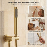 Brushed gold handheld shower sprayer for rinsing, bathing pets and everyday bathroom cleaning