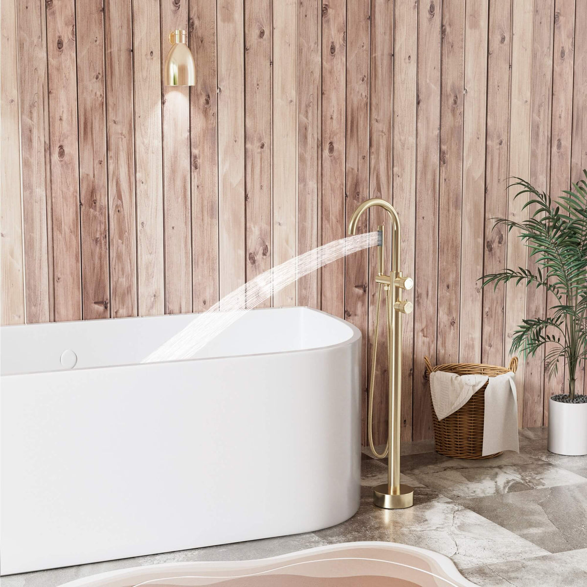 Brushed Gold 316 Stainless Steel Outdoor Freestanding Tub Faucet with Hand Shower