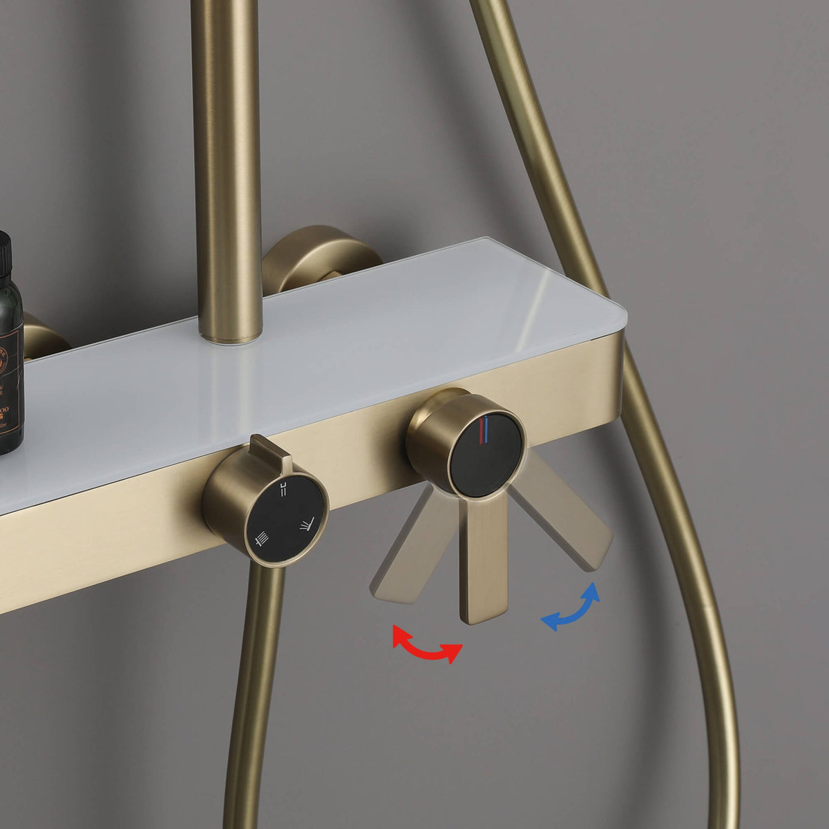 Exposed 3-Function Rain Shower Column with Shelf & Waterfall Tub Filler