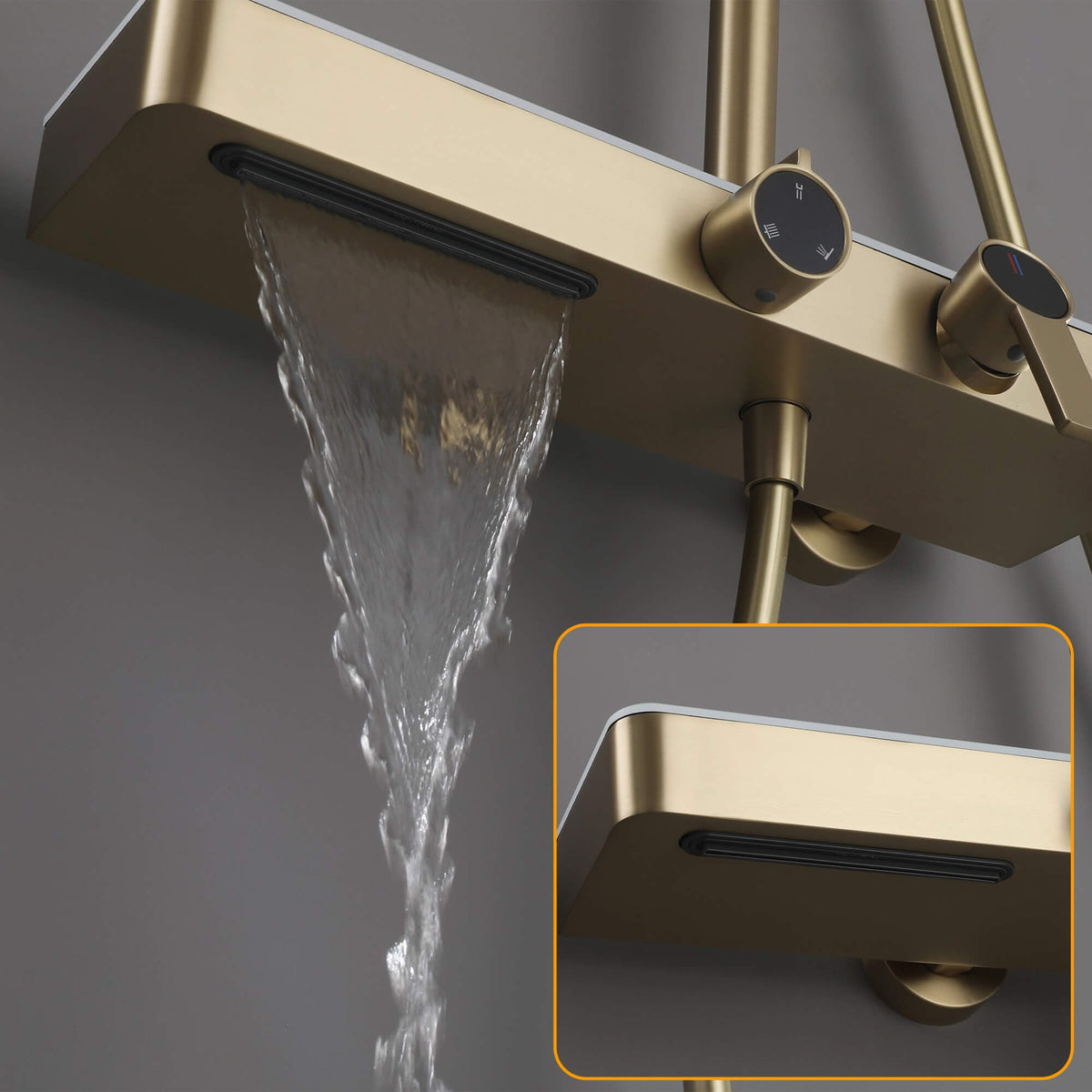 Exposed 3-Function Rain Shower Column with Shelf & Waterfall Tub Filler