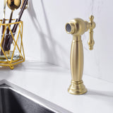 8-Inch Bridge Kitchen Faucet with Side Sprayer 360° Swivel Spout