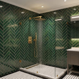 Brushed gold rainfall shower head providing full body water coverage for a relaxing shower experience
