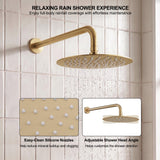 Brushed gold rainfall shower head with easy clean silicone nozzles and adjustable shower angle