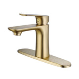 Brushed gold single handle bathroom faucet with modern design for vanity sink countertop