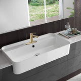 Brushed gold bathroom sink faucet installed on modern vanity countertop with elegant gold finish
