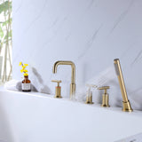Brushed Gold 5-Hole Roman Tub Faucet with Hand Shower