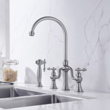 8-Inch Bridge Kitchen Faucet with Side Sprayer 360° Swivel Spout