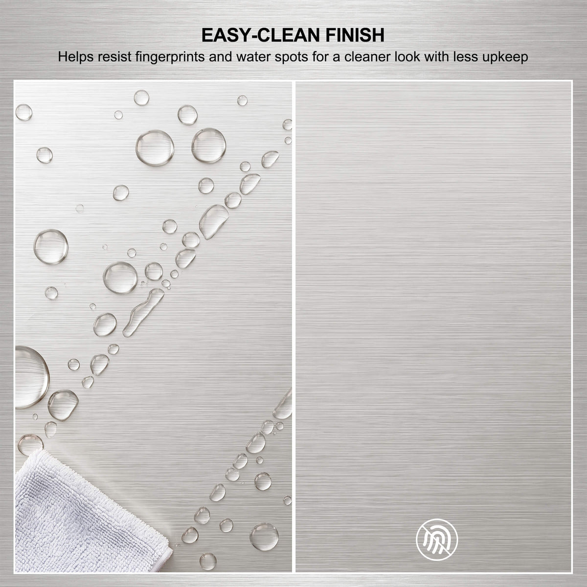 Brushed nickel faucet with easy clean finish resistant to fingerprints and water spots