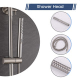 Brushed nickel handheld shower with slim wand, flexible hose, and easy-clean spray nozzles