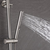 Brushed nickel handheld shower delivering focused jet spray