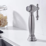 8-Inch Bridge Kitchen Faucet with Side Sprayer 360° Swivel Spout