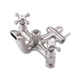 JK0494 brushed nickel vintage outdoor shower valve assembly with hot and cold cross handles, diverter and lower tub spout